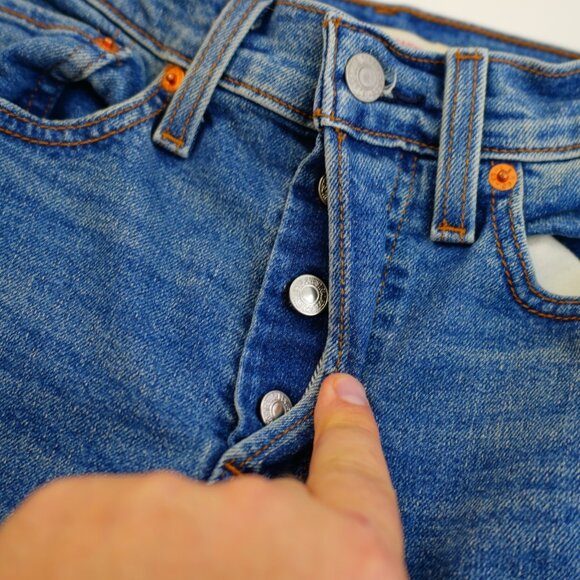 Levi's Wedgie Straight Blue Denim Stone Wash Whisker Jeans -25- 25 / 28 High Ris - Picture 7 of 9